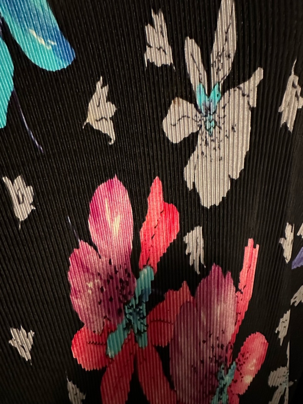 80s Virginie Paris vintage micro pleat Black Floral Dress - Picture 4 of 6